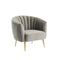 Fabric Upholstered Wooden Chair with Shell Tufting and Metal Splayed Legs, Gray and Gold-Accent Chairs-Gray and Gold-Wood Metal and Fabric-JadeMoghul Inc.