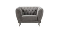 Fabric Upholstered Wooden Chair with Tufted Back and Steel Legs, Gray-Accent Chairs-Gray-Wood, Stainless Steel, Polyester-JadeMoghul Inc.
