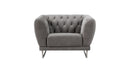 Fabric Upholstered Wooden Chair with Tufted Back and Steel Legs, Gray-Accent Chairs-Gray-Wood, Stainless Steel, Polyester-JadeMoghul Inc.