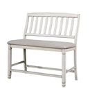 Fabric Upholstered Wooden Counter Height Bench with Slat Back, White-Benches-White-Fabric and Solid Wood-JadeMoghul Inc.