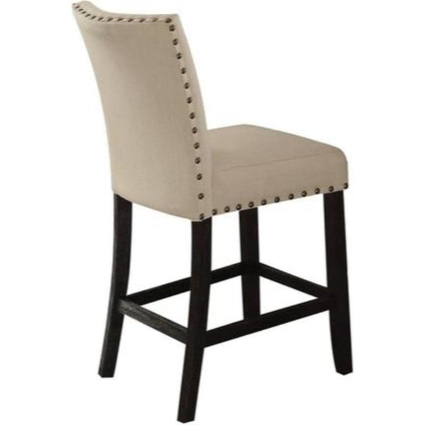 Fabric Upholstered Wooden Counter Height Chair, Set of 2, Beige and Brown-Bar Chairs-Beige and Brown-Wood and Fabric-JadeMoghul Inc.