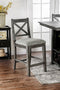Fabric Upholstered Wooden Counter Height Chair with X Cross Back, Gray, Pack of Two-Chairs-Gray-Fabric Wood-JadeMoghul Inc.