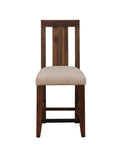 Fabric Upholstered Wooden Counter Height Stool with Exposed Joints, Brown and Beige