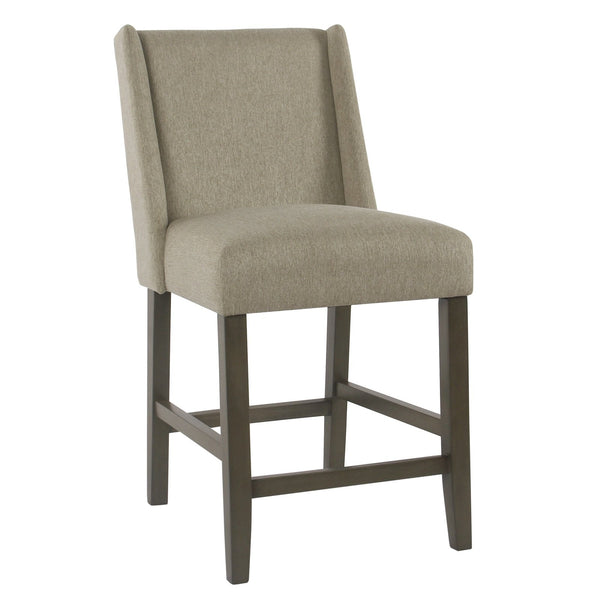 Fabric Upholstered Wooden Counter Stool with Curved Backrest and Cushion Seat, Brown-Bar Stools & Tables-Brown-Wood and Fabric-JadeMoghul Inc.