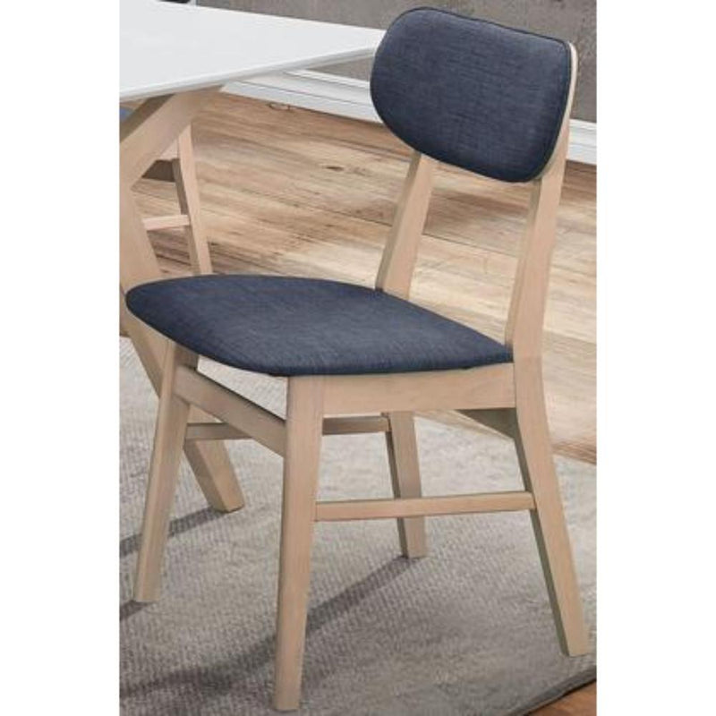 Fabric Upholstered Wooden Dining Side Chair, Set of 2, Blue and Beige-Dining Chairs-Blue and Beige-Wood and Fabric-JadeMoghul Inc.