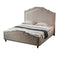 Fabric Upholstered Wooden Eastern King Sized Bed with Designer Headboard, Cream-Bedroom Sets-Cream-Fabric and wood-JadeMoghul Inc.