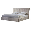 Fabric Upholstered Wooden Eastern King Sized Bed with Grid Patterned Tufted Headboard, Cream-Bedroom Sets-Cream-Fabric, Metal and wood-JadeMoghul Inc.