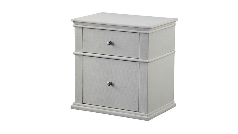 Fabric Upholstered Wooden Nightstand with Two Drawers, White