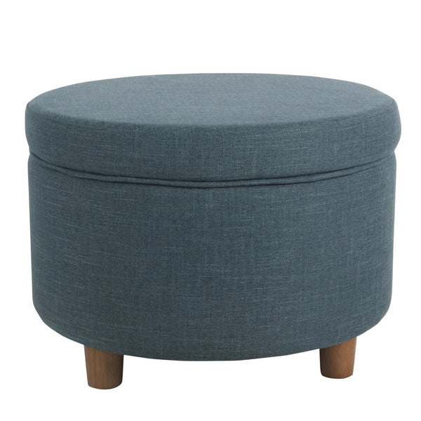 Fabric Upholstered Wooden Ottoman with Lift Off Lid Storage, Teal Blue