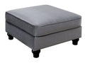 Fabric Upholstered Wooden Ottoman with Turned Legs, Gray and Brown-Ottoman-Gray and Brown-Flannelette Fabric And Solid Wood-JadeMoghul Inc.