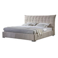 Fabric Upholstered Wooden Queen Sized Bed with Grid Patterned Tufted Headboard, Cream-Bedroom Sets-Cream-Fabric, Metal and wood-JadeMoghul Inc.