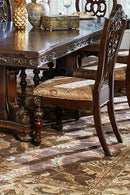 Fabric Upholstered Wooden Side Chair With Intricate Back, Set of 2 , Cherry Brown-Accent Chairs-Brown-Wood and Fabric-JadeMoghul Inc.