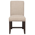 Fabric Upholstered Wooden Side Chair with Nail Head Trim Accents, Beige and Black-Accent Chairs-Black and Beige-Wood and Fabric-JadeMoghul Inc.