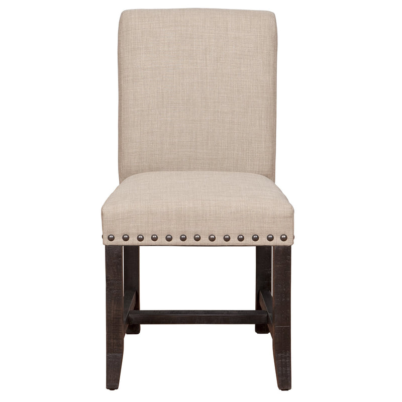 Fabric Upholstered Wooden Side Chair with Nail Head Trim Accents, Beige and Black-Accent Chairs-Black and Beige-Wood and Fabric-JadeMoghul Inc.