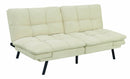 Fabric Upholstered Wooden Sofa Bed with Adjustable Armrests and Metal Legs, Beige and Black