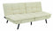 Fabric Upholstered Wooden Sofa Bed with Adjustable Armrests and Metal Legs, Beige and Black