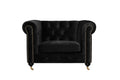 Fabric Upholstered Wooden Sofa Chair with Nail Head Trim and Steel Casters, Black-Sofa & Sectionals-Black-Wood Velvet Fabric and Steel-JadeMoghul Inc.