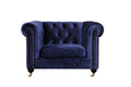 Fabric Upholstered Wooden Sofa Chair with Nail Head Trim and Steel Casters, Blue-Sofa & Sectionals-Blue-Wood Velvet Fabric and Steel-JadeMoghul Inc.