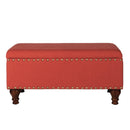 Fabric Upholstered Wooden Storage Bench With Nail head Trim, Large, Orange and Brown-Dining Benches-Orange and Brown-Polyester, Wood and Plywood-JadeMoghul Inc.