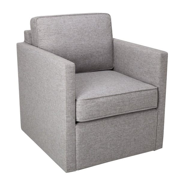 Fabric Upholstered Wooden Swivel Accent Chair, Gray-Accent Chairs-Gray-Wood and Fabric-JadeMoghul Inc.