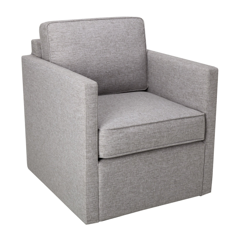 Fabric Upholstered Wooden Swivel Accent Chair, Gray-Accent Chairs-Gray-Wood and Fabric-JadeMoghul Inc.