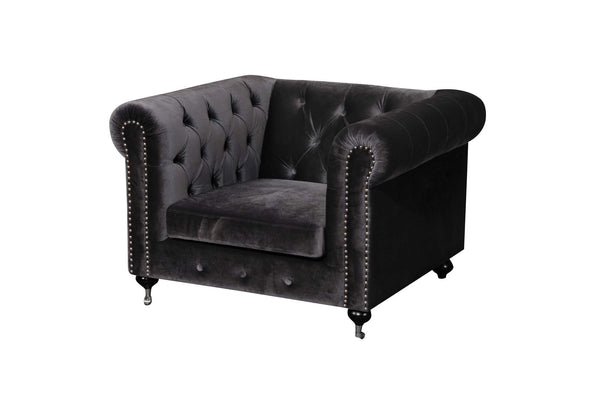 Fabric Upholstered Wooden Tufted Sofa Chair with Steel Casters, Dark Gray-Sofa & Sectionals-Dark Gray-Wood Velvet Fabric and Steel-JadeMoghul Inc.