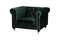 Fabric Upholstered Wooden Tufted Sofa Chair with Steel Casters, Green-Sofa & Sectionals-Green-Wood Velvet Fabric and Steel-JadeMoghul Inc.