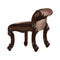 Fabric Upholstered Wooden Vanity Stool with Scrolled Poster Legs, Cherry Brown-Accent Stools-Brown-Wood & Fabric-JadeMoghul Inc.