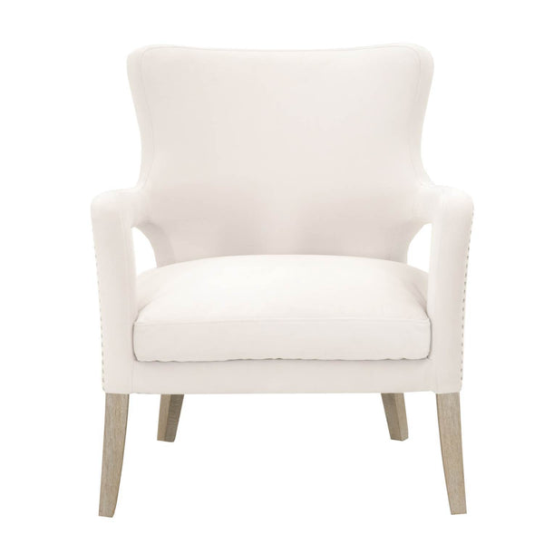 Fabric Upholstery Club Chair With Individual Nail Head Trim, Cream-Accent Chairs-White-Wood and Fabric-JadeMoghul Inc.
