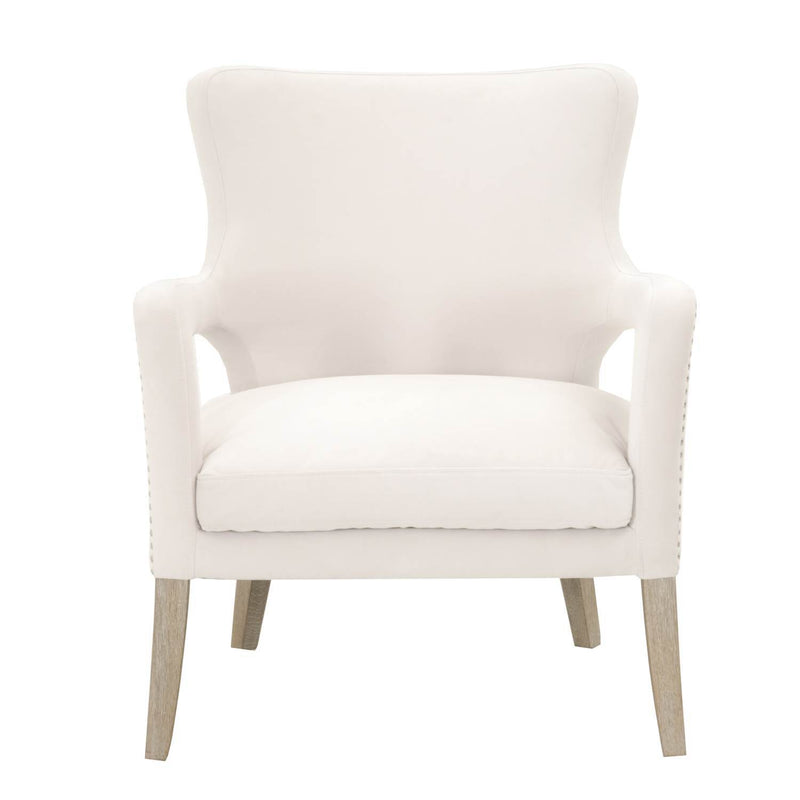 Fabric Upholstery Club Chair With Individual Nail Head Trim, Cream-Accent Chairs-White-Wood and Fabric-JadeMoghul Inc.