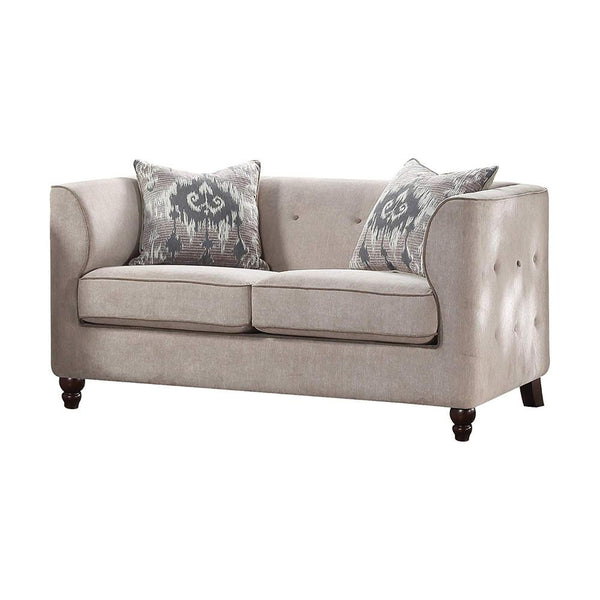 Fabric Upholstery Loveseat With Button Tufted Backrest And Sides, Light Gray-Living Room Furniture-Gray-Wood Fabric-JadeMoghul Inc.
