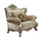Fabric Upholstery Rolled Arm Chair With Two Pillows, Champagne-Accent Chairs-Gold-Wood Fabric-JadeMoghul Inc.