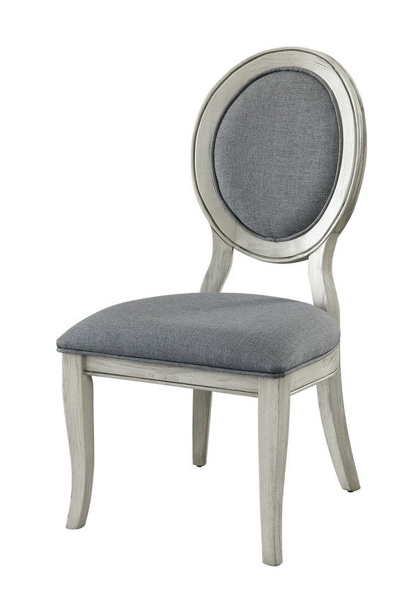 Fabric Upholstery Side Chair, White And Gray, Pack Of Two-Dining Chairs-White And Gray-Fabric and wood-JadeMoghul Inc.