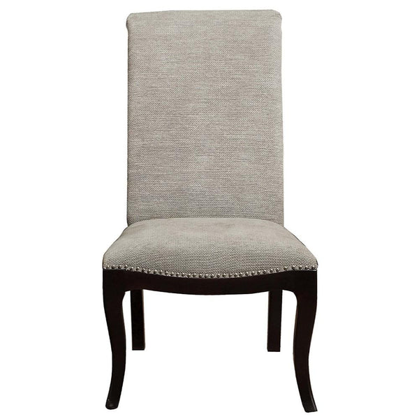 Fabric & Wood Side Chair With Nail Head Trims, Dark Espresso Brown-Dining Chairs-Brown-Wood Veneer-JadeMoghul Inc.