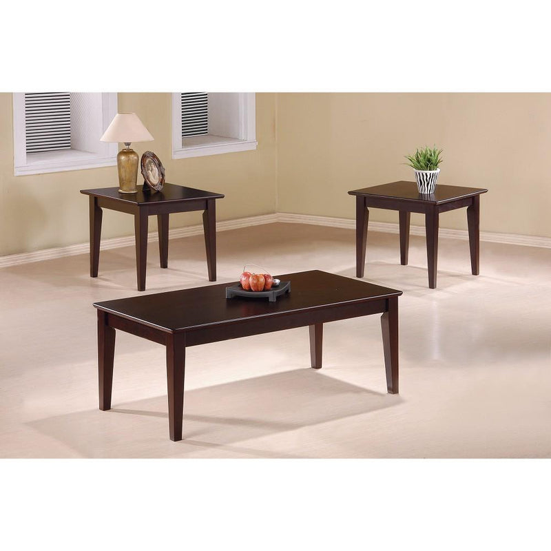 Fabulous 3 piece Occasional Table Set with Tapered Legs, Brown-Coffee Table Sets-BROWN-MDF-JadeMoghul Inc.
