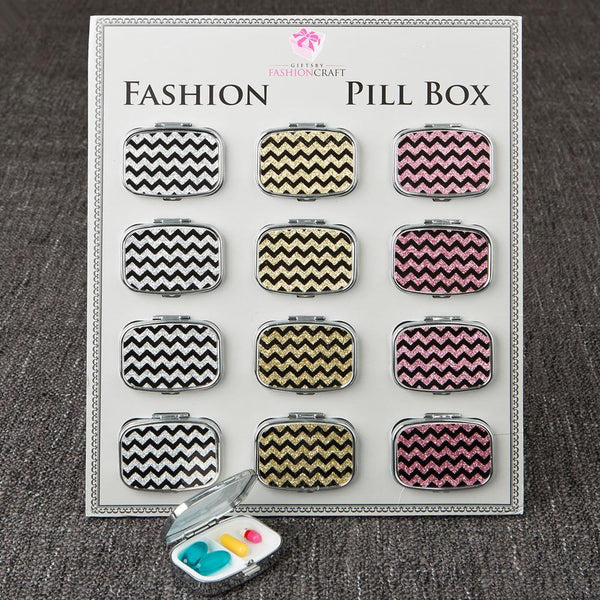 Fabulous Glitter Chevron pill Box from gifts by fashioncraft-Favor Boxes Bags & Containers-JadeMoghul Inc.