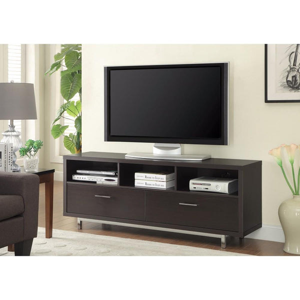 Fabulously Designed tv console with chrome legs, Brown-Entertainment Centers and Tv Stands-BROWN-PARTICLE BOARD-JadeMoghul Inc.