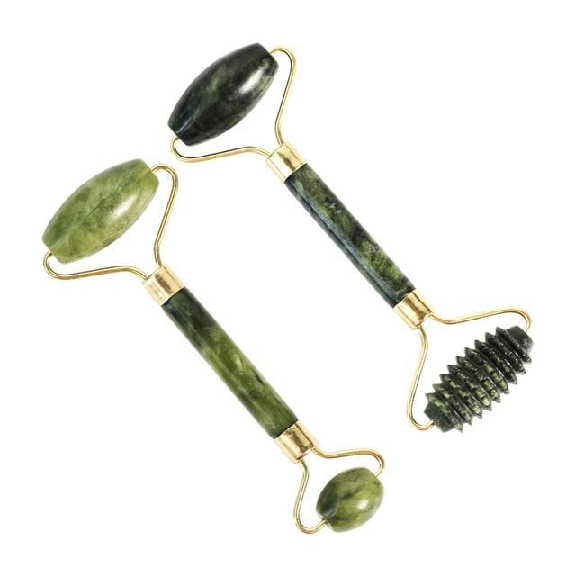 Facial Massage Roller Guasha Scraping Board Set Double Heads Jade Stone Face Massager Lift Body Slim Neck Thin Lift Tools AExp