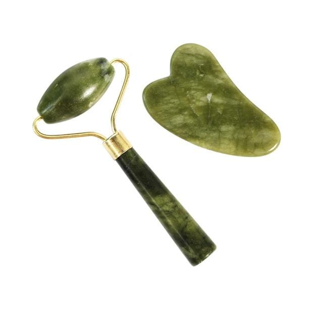 Facial Massage Roller Guasha Scraping Board Set Double Heads Jade Stone Face Massager Lift Body Slim Neck Thin Lift Tools AExp