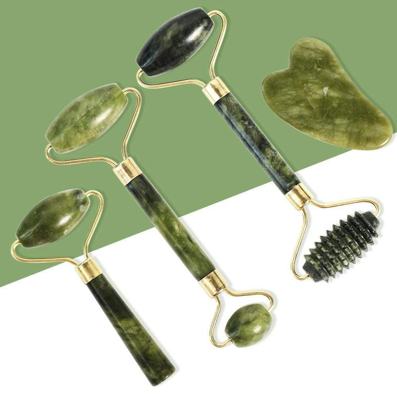Facial Massage Roller Guasha Scraping Board Set Double Heads Jade Stone Face Massager Lift Body Slim Neck Thin Lift Tools AExp