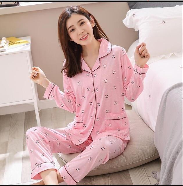 Factory Sale 2018 WAVMIT Women Pajamas Suits Lovely Home Wear long Sleeve cottonPyjamas Comfortable Girl Pijamas Mujer Sleepwear-C Q 2205-XL-JadeMoghul Inc.