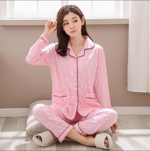 Factory Sale 2018 WAVMIT Women Pajamas Suits Lovely Home Wear long Sleeve cottonPyjamas Comfortable Girl Pijamas Mujer Sleepwear-C Q 2206 FEN-XL-JadeMoghul Inc.