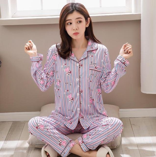 Factory Sale 2018 WAVMIT Women Pajamas Suits Lovely Home Wear long Sleeve cottonPyjamas Comfortable Girl Pijamas Mujer Sleepwear-C Q 3821-XL-JadeMoghul Inc.