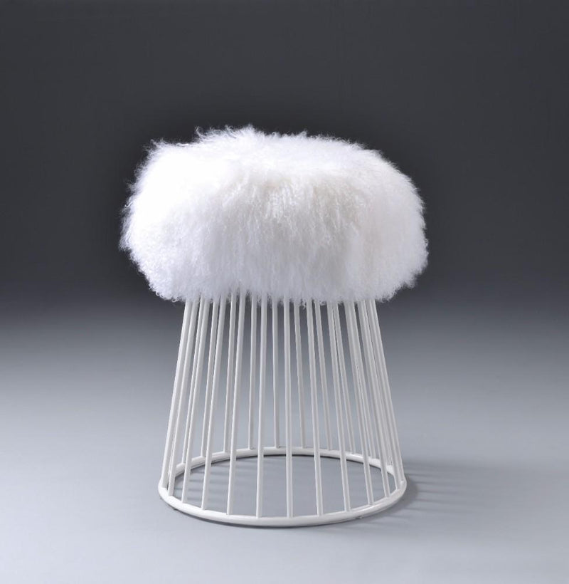 Fairy Look Ottoman, White-Footstools and Ottomans-White-Tibet Wool Metal-JadeMoghul Inc.