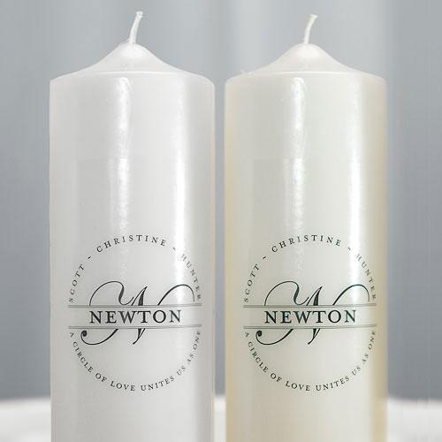 Family Circle Monogram Personalized Unity Candle White (Pack of 1)-Wedding Ceremony Accessories-JadeMoghul Inc.