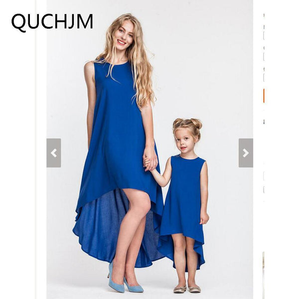 Family Clothing summer Mother daughter dress matching Irregular Hemline dress Occident style Sleeveless beach mom and duaghter-see chart-mom S-JadeMoghul Inc.