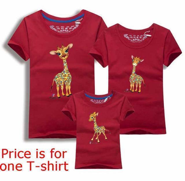 Family Look Animals Giraffe T Shirts Summer Family Matching Clothes Father Mother Kids Outfits Cotton Tees Free Shipping 5XL-Red-Female S-JadeMoghul Inc.