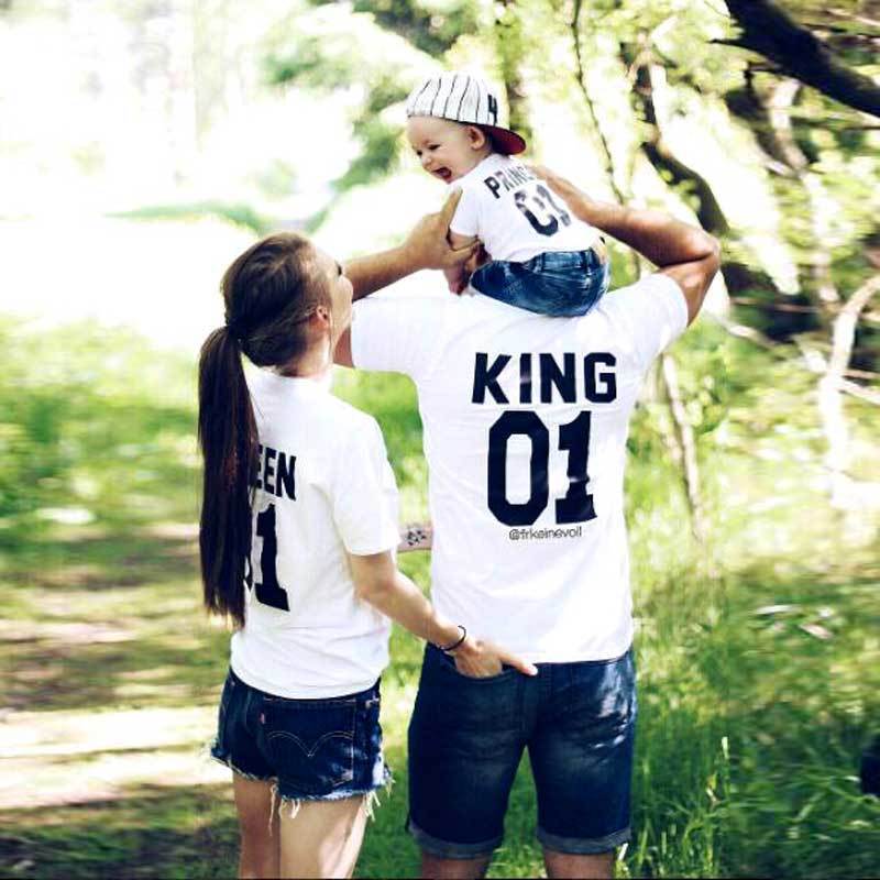 Family Look Short sleeved T-shirt father Son mother and daughter clothes 01 King Queen Princess Prince Family Matching Outfits-Black-Queen S-JadeMoghul Inc.