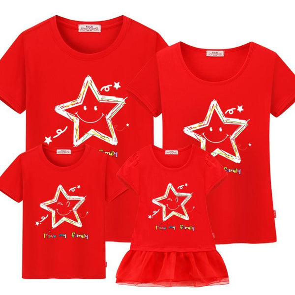 Family matching clothes 2017 summer cotton Short-sleeved t-shirt mother and daughter family matching outfits mommy me son look-red-Female 160cm-JadeMoghul Inc.