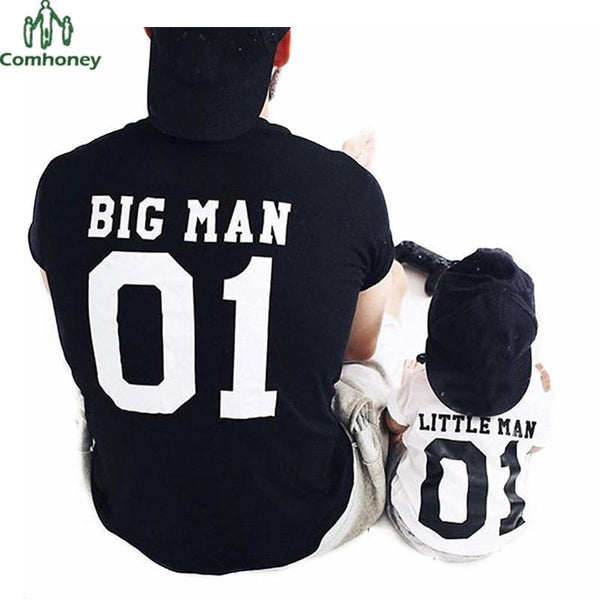 Family Matching Outfits BIG MAN LITTLE MAN Father And Son Clothes Black T Shirt Summer Tops Short Sleeve Family Look Comhoney-black-dad s-JadeMoghul Inc.